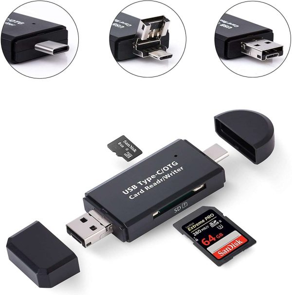 Micro USB OTG to USB 2.0 Adapter, Portable SD/Micro SD Card Reader with Standard USB Male & Micro USB Male Connector for Smartphones Tablets PC & Notebooks with OTG Function - 3-in-1