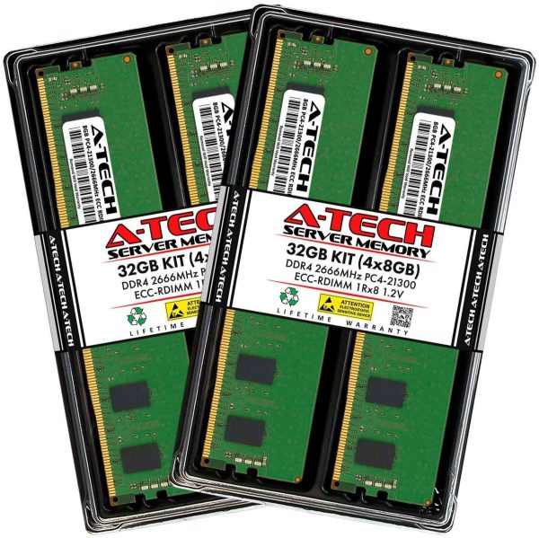 A-Tech 16GB (2x8GB) 1Rx8 PC4-21300R DDR4 2666 MHz ECC RDIMM Registered DIMM 288-Pin Single Rank x8 Server & Workstation RAM Memory Upgrade Kit - 32GB (4 x 8GB)