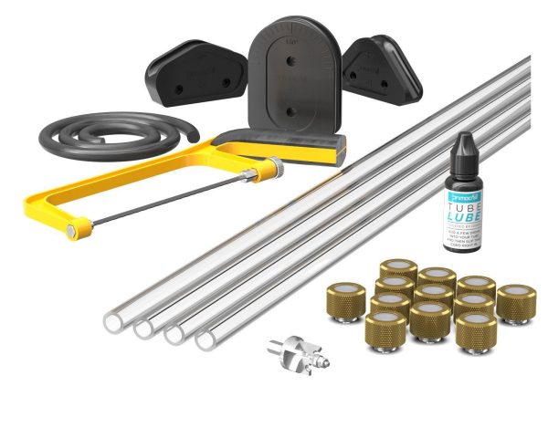 PrimoChill (Complete Kit) 4x 14mm Acrylic/PMMA Tubes, 12x Metrix SX Fitting, Bending Jig/Kit, Cutter and Finishing Bit - Candy Gold