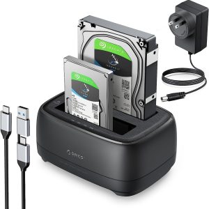 ORICO Dual Bay External Hard Drive Docking Station USB 3.0 to SATA with Duplicator/ Offline Clone Function HDD Dock for 2.5/3.5 inch HDD SSD Plug&Play Support UASP Max Up to 36TB - USB Type C,Dual HDD,2 Bay,With Clone Function