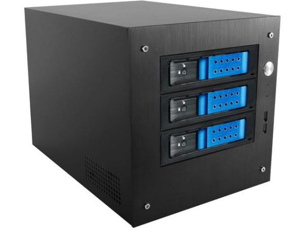 Compact Stylish 3x 3.5" Hotswap Trayless mini-ITX Tower - Black HDD Handle - S-35-3DE1BL