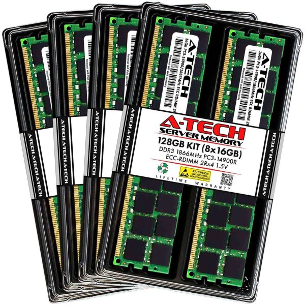 A-Tech 128GB (8x16GB) 2Rx4 PC3-14900R DDR3 1866 MHz ECC RDIMM 1.5V Registered DIMM 240-Pin Dual Rank x4 Server & Workstation RAM Memory Upgrade Kit