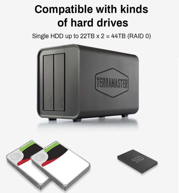 TERRAMASTER F2-212 2Bay NAS - Quad Core 1GB RAM DDR4 Personal Private Cloud Network Attached Storage DiskStation (Diskless)