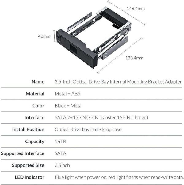 ORICO 3.5 inch HDD Frame Mobile Rack Internal HDD Case CD-ROM Space 3.5 inch Internal SATA Hard Drive SSD Adapter (1106SS-V1)