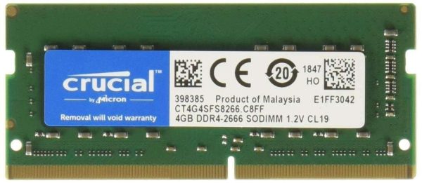 Crucial 4GB DDR4-2666 SODIMM 512Mx64 CL19 Notebook Memory - CT4G4SFS8266