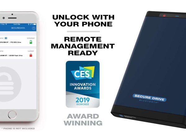 SecureData SecureDrive BT 1TB SSD FIPS 140-2 Level 3 Validated 256-Bit Hardware Encrypted External Portable USB 3.0 - Secure Wireless Unlock via Mobile App