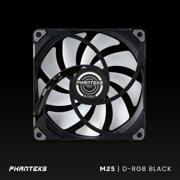 Phanteks M25-140 D-RGB fan, High-Airflow radiator performance, PWM control up to 1800RPM, ARGB/DRGB lighting, Daisy-Chain cable, Black ,3 Pack