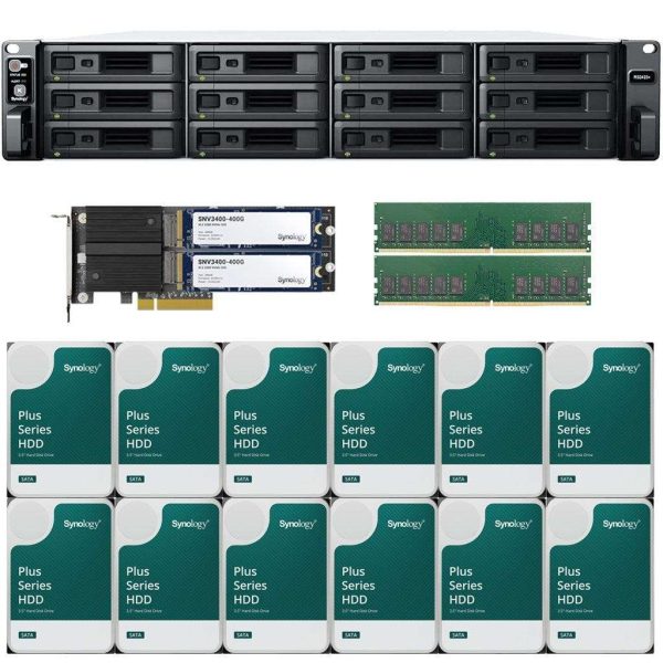 Synology RS2423+ 12-Bay NAS with 8GB RAM and 48TB (12 x 4TB) of Synology Plus Series Drives and 800GB (2 x 400GB) Cache Fully Assembled and Tested By CustomTechSales - 16GB,144TB (12 x 12TB)