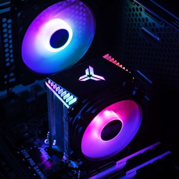 JONSBO CR1400 COLOR CPU Cooler H126mm,Air Cooling Tower Radiator, Desktop PC AM4/AM5 heatsink, 4 Copper Heatpipes for AMD /Intel LGA1700/1200/115X ,  92mm RGB Fan,  Auto Rainbow Lighting on Top, Black