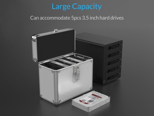 ORICO Aluminum Hand-held Multi-protection 5 Bay 3.5 inch HDD Protective Storage Carrying Box with Security Lock - Silver (BSC35-05)