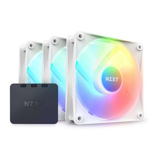NZXT F120 RGB Core Fan - RF-C12TF-W1 - 120mm Hub-Mounted RGB Fan - Sublime RGB Lighting - PWM Control - Triple, 120mm Case Fan - White - 120 mm,White,3 Packs w/ Controller