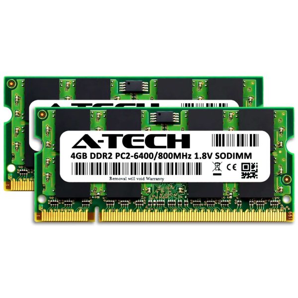 A-Tech 8GB (2x4GB) DDR2 800MHz SODIMM PC2-6400 Non-ECC Unbuffered CL6 1.8V 200-Pin SO-DIMM Laptop Notebook Computer RAM Memory Upgrade Kit
