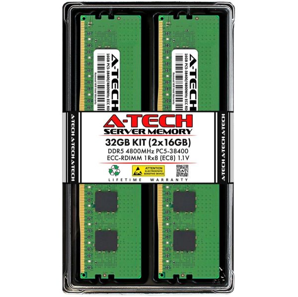 128GB (4x32GB) RAM for Dell PowerEdge T560, R660, R660xs, R6615, R6625, R760, R760xa, R760xd2, R760xs, R7615, R7625, R860, R960 | DDR5 4800MHz EC8 RDIMM PC5-38400 2Rx8 ECC Registered Server Memory Kit - 32GB (2 x 16GB)
