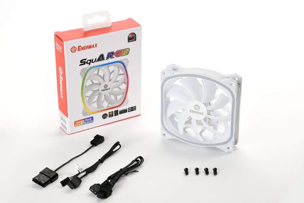 Enermax Squa RGB PWM 120mm Case Fan, Addressable RGB Sync Via Motherboard, Single Pack- White; UCSQARGB12P-W-SG