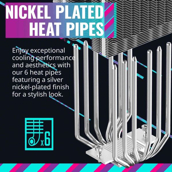 Cooler Master Hyper 620S Dual Tower CPU Air Cooler, ARGB Sync, 120mm PWM Fan, 6 Copper Direct Contact Heat Pipes, 154.9mm Tall, Brackets AMD Ryzen AM5/AM4, Intel LGA1700/1200 (RR-D6NA-17PA-R1)