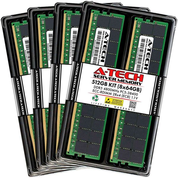 128GB (4x32GB) RAM for Dell PowerEdge T560, R660, R660xs, R6615, R6625, R760, R760xa, R760xd2, R760xs, R7615, R7625, R860, R960 | DDR5 4800MHz EC8 RDIMM PC5-38400 2Rx8 ECC Registered Server Memory Kit - 512GB (8 x 64GB)