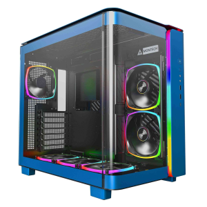 MONTECH, KING 95 PRO Dual-Chamber ATX Mid-Tower PC Gaming Case, High-Airflow, Toolless Panels, Sturdy Curved Tempered Glass Front, Six ARGB PWM Fan Pre-installed with Fan Hub, White - KING 95 PRO (Prussian Blue)
