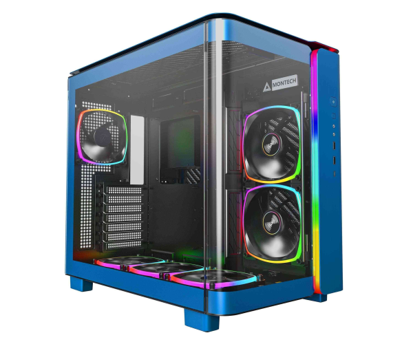 MONTECH, KING 95 PRO Dual-Chamber ATX Mid-Tower PC Gaming Case, High-Airflow, Toolless Panels, Sturdy Curved Tempered Glass Front, Six ARGB PWM Fan Pre-installed with Fan Hub, White - KING 95 PRO (Prussian Blue)