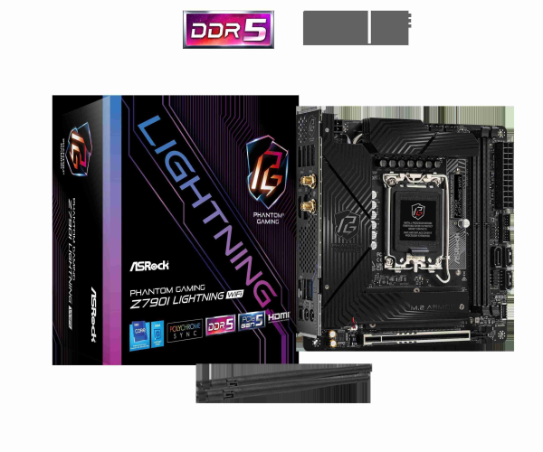 ASRock Z790 Lightning WiFi LGA 1700(14th,13th,12th Gen) Intel Z790 SATA 6Gb/s ATX DDR5 1 PCIe 5.0 x16 2.5G LAN WiFi 6E + Bluetooth Motherboards - Intel - Z790I Lightning WiFi