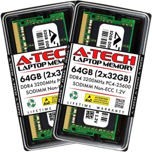 A-Tech 16GB (2x8GB) DDR4 2400MHz SODIMM PC4-19200 Non-ECC Unbuffered CL17 1.2V 260-Pin SO-DIMM Laptop Notebook Computer RAM Memory Upgrade Kit - 64GB (2 x 32GB),DDR4 3200 (PC4 25600),22