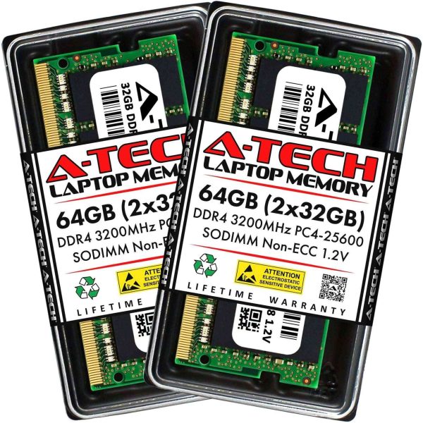 A-Tech 16GB (2x8GB) DDR4 2400MHz SODIMM PC4-19200 Non-ECC Unbuffered CL17 1.2V 260-Pin SO-DIMM Laptop Notebook Computer RAM Memory Upgrade Kit - 64GB (2 x 32GB),DDR4 3200 (PC4 25600),22