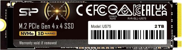 Silicon Power 4TB US75 Nvme PCIe Gen4x4 M.2 2280 SSD R/W Up to 7,000/6,500 MB/s (SU04KGBP44US7505SN) Compatible with Playstation 5 - 2TB DRAM-less