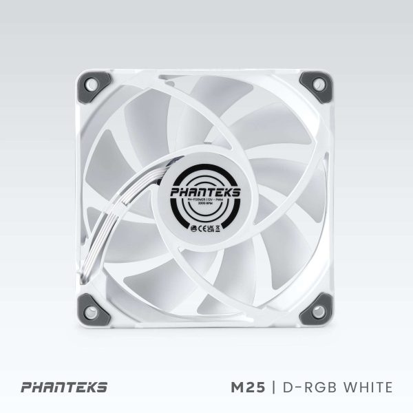 Phanteks M25-120 D-RGB fan, High-Airflow radiator performance, PWM control up to 2000RPM, ARGB/DRGB lighting, Daisy-Chain cable, White,3 Pack