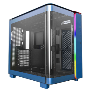 MONTECH, KING 95 PRO Dual-Chamber ATX Mid-Tower PC Gaming Case, High-Airflow, Toolless Panels, Sturdy Curved Tempered Glass Front, Six ARGB PWM Fan Pre-installed with Fan Hub, White - KING 95 (Prussian Blue)