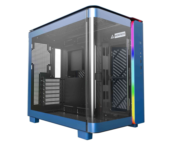 MONTECH, KING 95 PRO Dual-Chamber ATX Mid-Tower PC Gaming Case, High-Airflow, Toolless Panels, Sturdy Curved Tempered Glass Front, Six ARGB PWM Fan Pre-installed with Fan Hub, White - KING 95 (Prussian Blue)