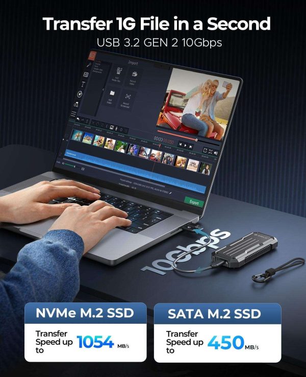 ORICO M.2 NVME SSD Enclosure 10Gbps with Lanyard M.2 NVMe/SATA Dual Protocol Enclosure PCIe NVMe Adapter 4TB PCIe/NGFF B&M Key Case Shockproof & Drop-proof for Outdoor Travel (OXS)