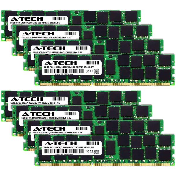 A-Tech 128GB (8x16GB) 2Rx4 PC3-14900R DDR3 1866 MHz ECC RDIMM 1.5V Registered DIMM 240-Pin Dual Rank x4 Server & Workstation RAM Memory Upgrade Kit