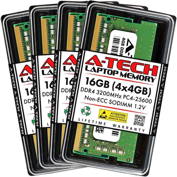A-Tech 16GB (2x8GB) DDR4 2400MHz SODIMM PC4-19200 Non-ECC Unbuffered CL17 1.2V 260-Pin SO-DIMM Laptop Notebook Computer RAM Memory Upgrade Kit - 16GB (4 x 4GB),DDR4 3200 (PC4 25600),22