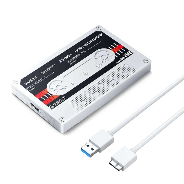 ORICO 2.5'' Hard Drive Enclosure SATA to USB3.0 Computer HDD Enclosure for 7/9.5mm HDD SSD, Portable External Enclosure with UASP Max 6TB Compatible Xbox, PS4, Samsung, WD (2580U3) - White,USB 3.0