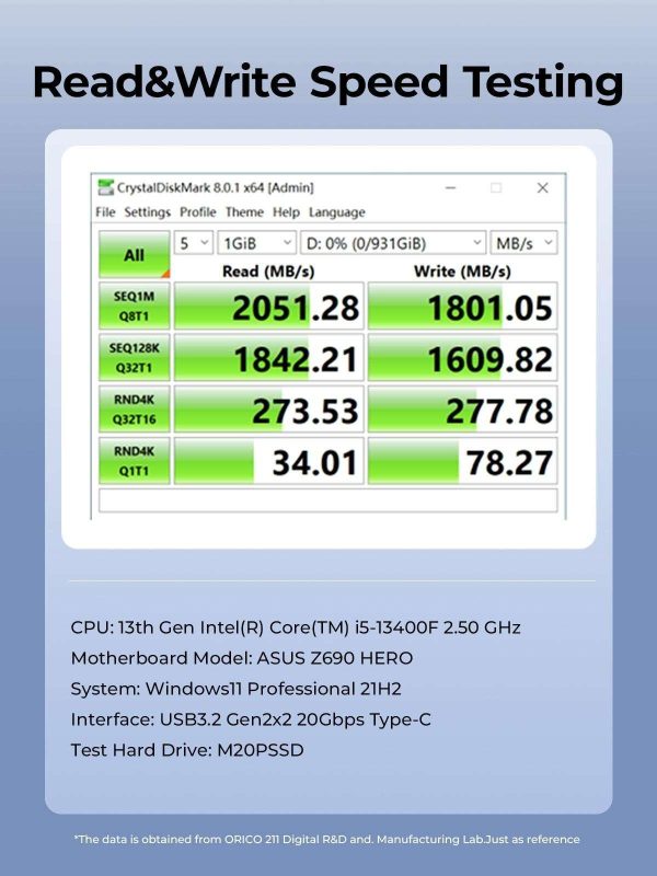ORICO Taichi Portable SSD 2000MB/S External Solid State Drive 512GB USB 3.2 Gen2 Type- C PSSD