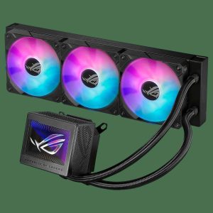 ASUS ROG Ryujin III 360 ARGB all-in-one liquid CPU cooler with 360mm radiator. Asetek 8th gen pump, 3x magnetic 120mm ARGB fans (Daisy Chain design), 3.5” LCD display - 3 Fan Slots (120 mm),Black,ROG RYUJIN III 360 ARGB