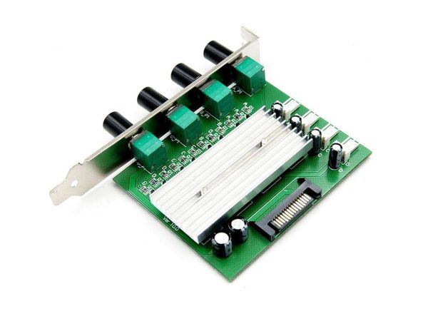 Computer PC Cooling Radiator System 4 Channel 3 pin 4 pin Cooler Fan RPM Speed Controller w/ PCI Slot Rear Bracket for fan 12 v - power by SATA 15pin