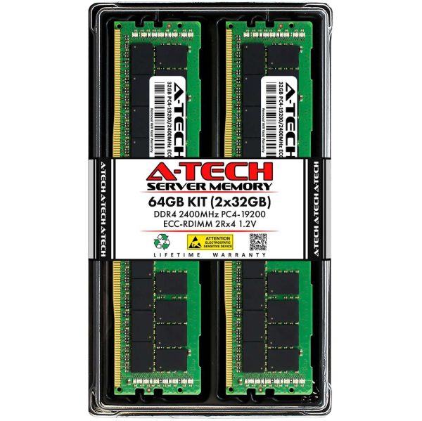 A-Tech 128GB (4x32GB) 2Rx4 PC4-19200R DDR4 2400 MHz ECC RDIMM Registered DIMM 288-Pin Dual Rank x4 Server & Workstation RAM Memory Upgrade Kit - 64GB (2 x 32GB)