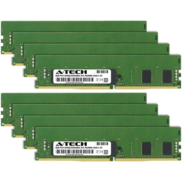 A-Tech 64GB (8x8GB) 1Rx8 PC4-23400R DDR4 2933 MHz ECC RDIMM Registered DIMM 288-Pin Single Rank x8 Server & Workstation RAM Memory Upgrade Kit