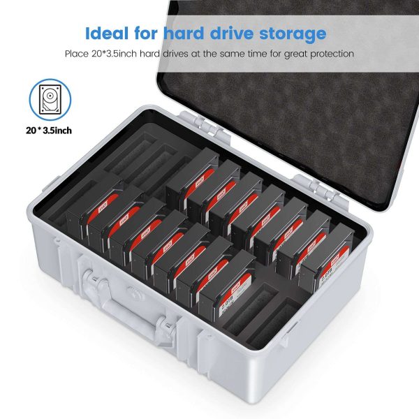 ORICO Hard Drive Case 3.5inch 20-Bay HDD/SSD Multi-Protection Storage Box Suitcase with Foam Shockproof Anti-Static MoistureProof Travel Bag -PSC L20