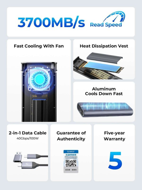 ORICO Phantom Portable SSD 3700MB/s External Solid State Drive 1TB Type- C Aluminum Alloy PSSD Built-in Cooling Fan 1TB