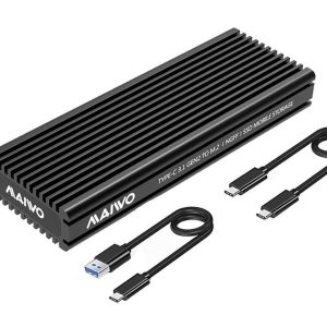 MAIWO M.2 SATA and NVMe Combo  SSD Enclosure with Aluminum Heat Sink Shell, USB3.2 Gen2 Type C 10Gbps. Fits B+M key and M-key M.2 2242,2260,2280,Type C to A and Type C to C Cable Included