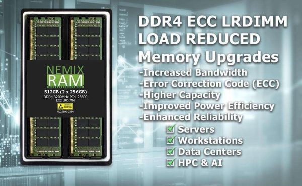 256GB Kit (4 x 64GB) DDR4-3200 PC4-25600 ECC Load Reduced Memory for ASRock Rack ROMED8-2T AMD EPYC Board by NEMIX RAM