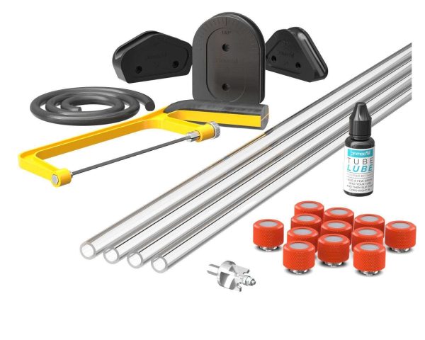 PrimoChill (Complete Kit) 4x 14mm Acrylic/PMMA Tubes, 12x Metrix SX Fitting, Bending Jig/Kit, Cutter and Finishing Bit - UV Orange
