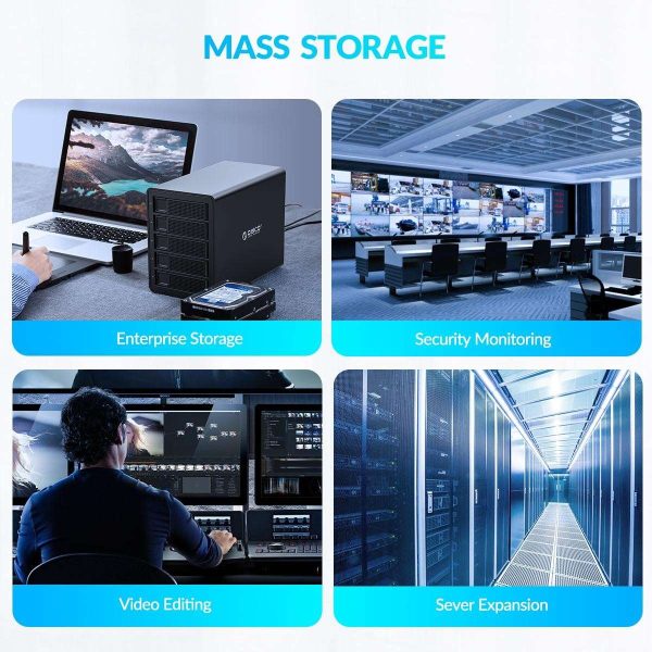 ORICO 5 Bay Raid Enclosure External Hard Drive Enclosure Case Support 90TB for 2.5/3.5 in HDD SSD Aluminum Hard Drive Docking Station for Enterprise Data Storage Built-in 150W Power With Raid