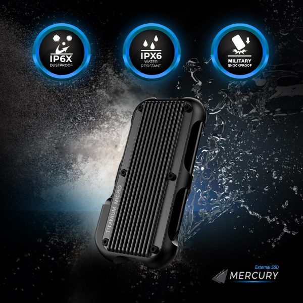Titanium Micro Mercury 4TB Portable Aluminum SSD Up to 1000MB/S NVMe USB 3.1 IP66 water dust resistant for PC Mac Android and Game Console
