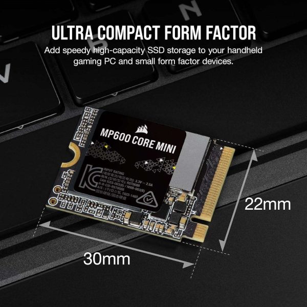 Corsair MP600 CORE Mini 1TB M.2 NVMe PCIe x4 Gen4 2 SSD – M.2 2230 – Up to 5,000MB/sec Sequential Read  QLC NAND – Great for Steam Deck, ASUS ROG Ally, Microsoft Surface Pro .CSSD-F1000GBMP600CM