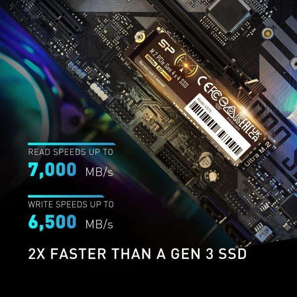 Silicon Power 4TB US75 Nvme PCIe Gen4x4 M.2 2280 SSD R/W Up to 7,000/6,500 MB/s (SU04KGBP44US7505SN) Compatible with Playstation 5