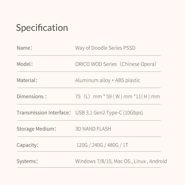 ORICO 240GB Portable SATA SSD External Solid State Drive with 3D NAND FLASH, Type C USB 3.1 Gen-2 Cable (10Gb/s), C to A cable (540MB/s) High-speed Portable SATA SSD
