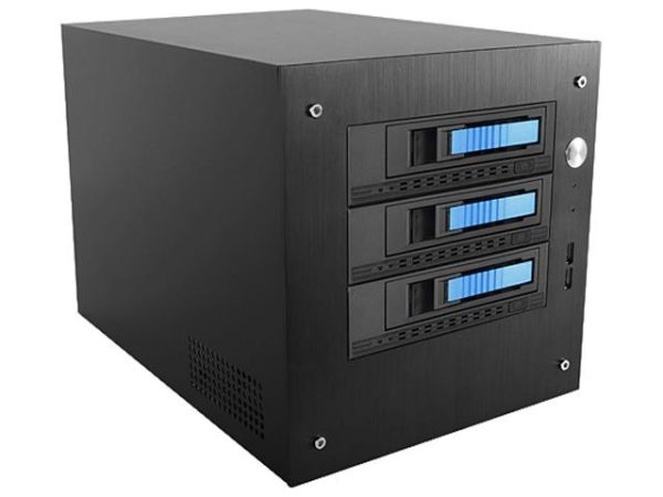 Compact Stylish 3x 3.5" Hotswap mini-ITX Tower - Black HDD Handle - S-35-3M1BL