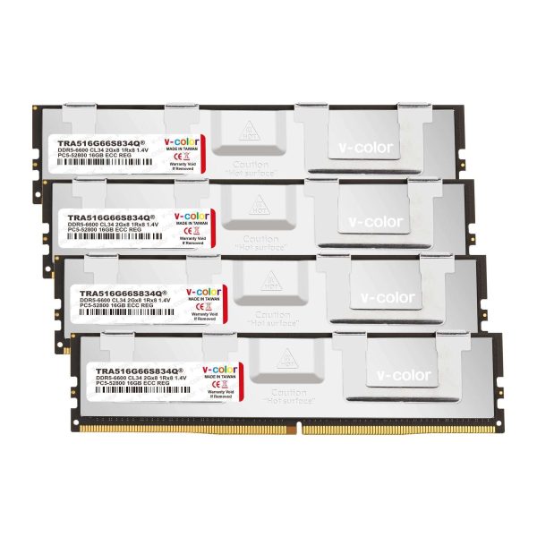 V-COLOR DDR5 128GB (32GBx4) 6000MHz CL32 4Gx4 1Rx4 OC R-DIMM (Overclocking ECC Registered DIMM) 1.25V Memory Ram for TRX50 Workstation (AMD EXPO) (TRA532G60S432Q) - 64GB (4 x 16GB),DDR5 6600 (PC5 52800)
